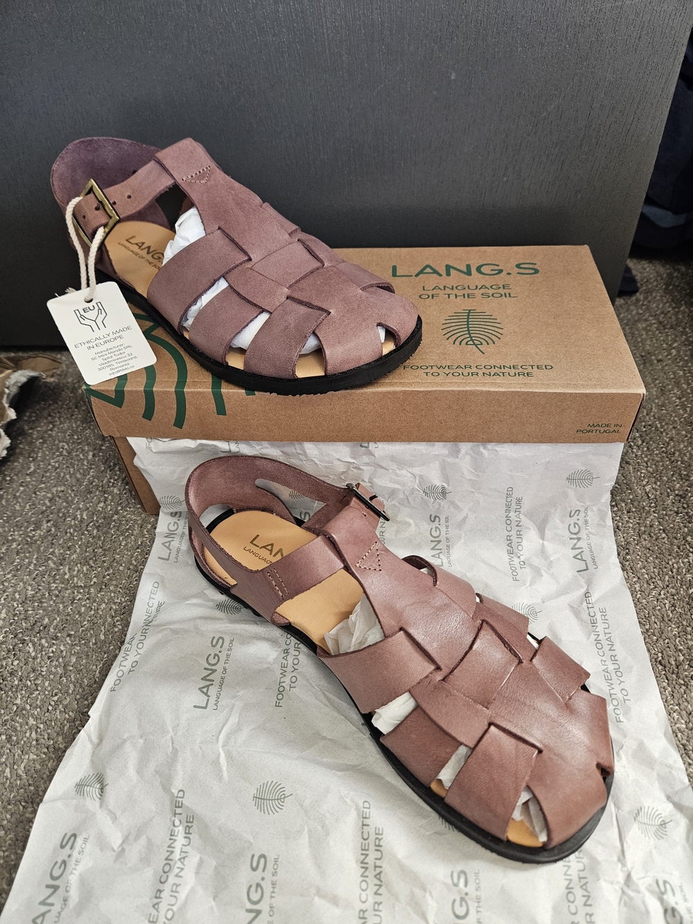 LANG.S ROOT Leather Woven Fisherman Sandals 38